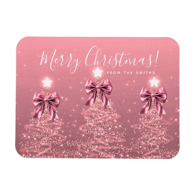 Holiday Blush Pink Christmas Trees Greeting  Magnet (Horizontal)