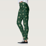 Holiday bold modern gold snowflake pattern green leggings<br><div class="desc">Be a trendsetter as well as get into the holiday spirit with these cute and cosy leggings! A fun, playful, faux champagne gold snowflake random pattern on a rich, hunter green background, helps you usher in the holiday season. Work out, run errands, or just hang out. So unique, you’ll never...</div>