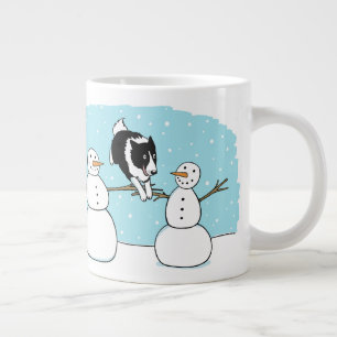 Holiday Border Collie Agility Dog with Snowmen Large Coffee Mug