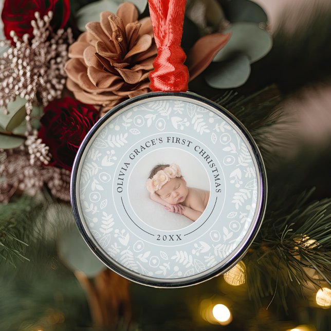 Holiday Botanical | Baby's First Christmas Photo Metal Tree Decoration (Creator Uploaded)