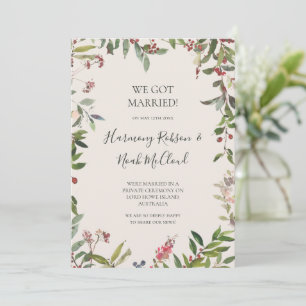Holiday Botanical Champagne Elopement Announcement
