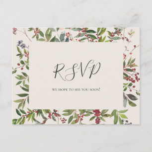 Holiday Botanical Champagne Menu Choice RSVP Postcard