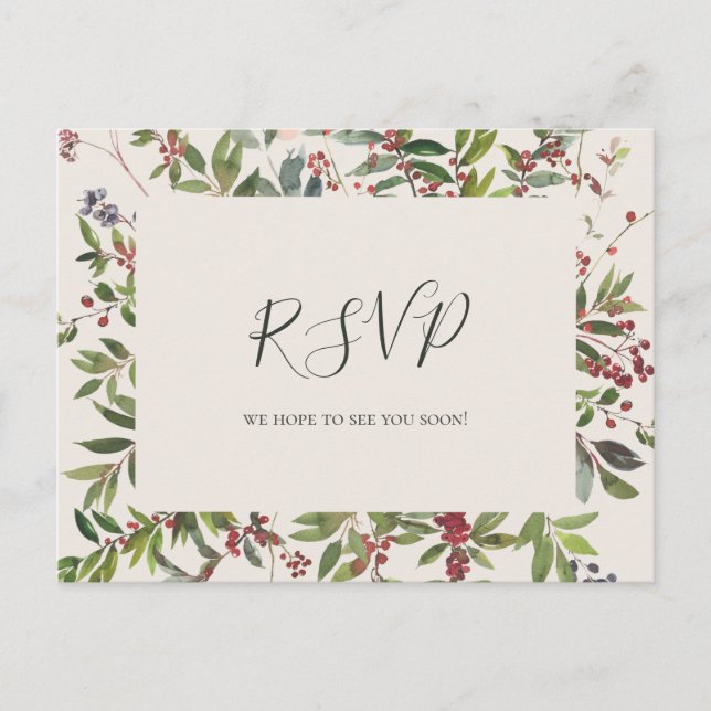 Holiday Botanical | Champagne Song Request RSVP Postcard (Front)