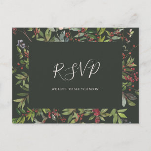 Holiday Botanical   Dark Green Song Request RSVP Postcard
