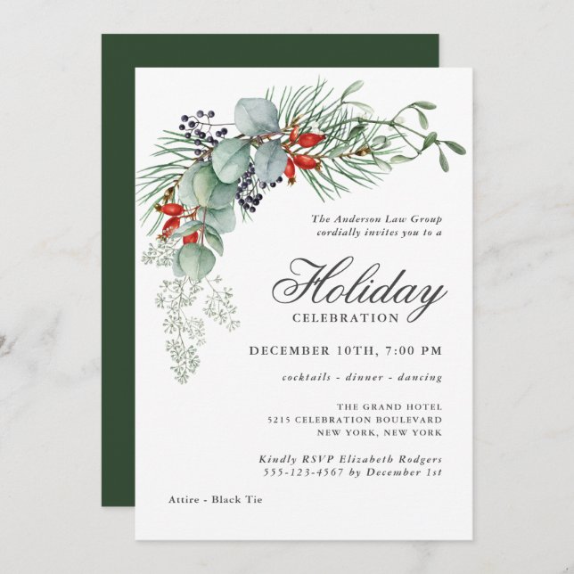 Holiday Botanical Greenery Corporate Party Invitation (Front/Back)