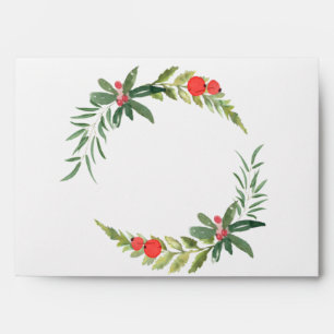 Holiday botanical holly wreath return address envelope