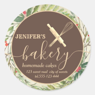 Holiday botanical rolling pin & whisk chef bakery classic round sticker