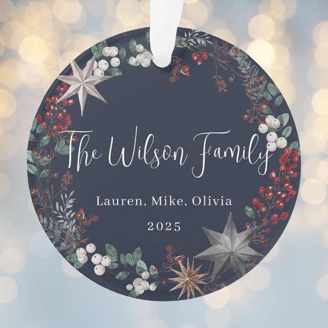 Holiday Botanical Wreath Family Christmas Photo Ornament (Creator Uploaded)