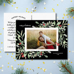 Holiday Botanicals Family Photo Elegant Black Postcard<br><div class="desc">A beautiful holiday postcard featuring your photo surrounded by hand-painted watercolor botanicals and red berries.  The back side offers space for a typed note/letter - or delete and handwrite your own individual note.  Festive and fun yet simple and elegant - the perfect combination for holiday greetings.</div>