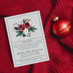 Holiday Bouquet Burgundy Evergreen Bouquet Wedding Enclosure Card