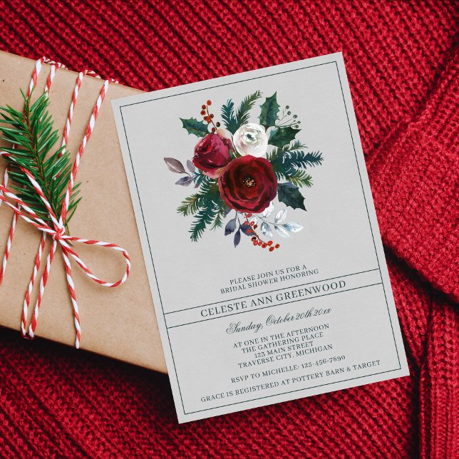 Holiday Bouquet Evergreen Floral Bridal Shower Invitation (Creator Uploaded)