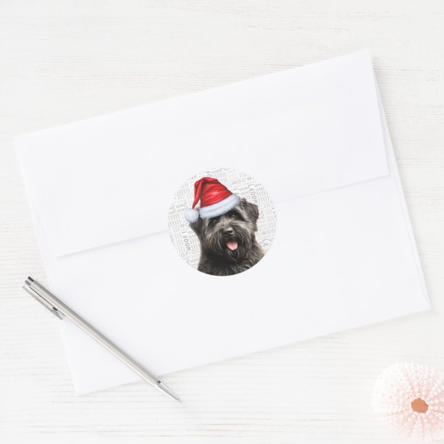 Holiday Bouvier des Flandres Dog in Santa Hat Classic Round Sticker (Envelope)