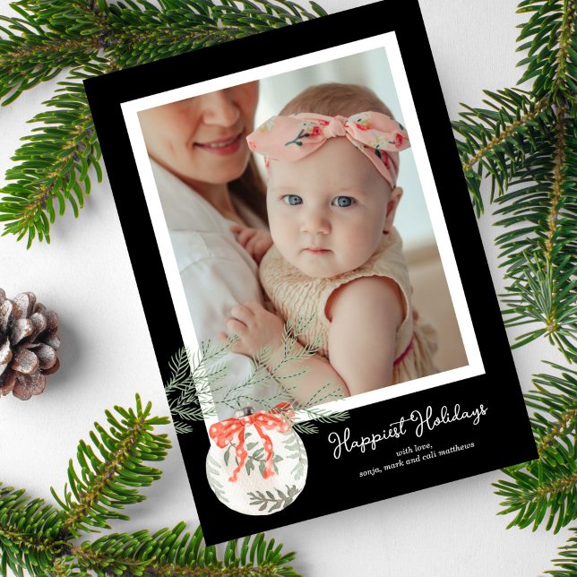 Holiday Bow and Ornament Photo Holiday Card (Creator Uploaded)