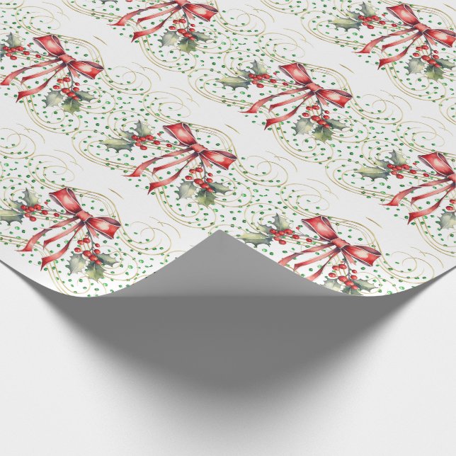 Holiday Bow on Green Stones Wrapping Paper (Corner)