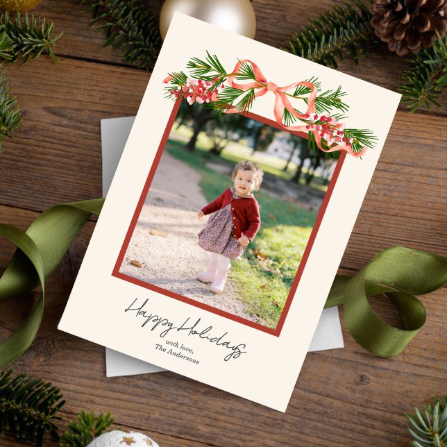 Holiday Bow Photo Holiday Card (Creator Uploaded)