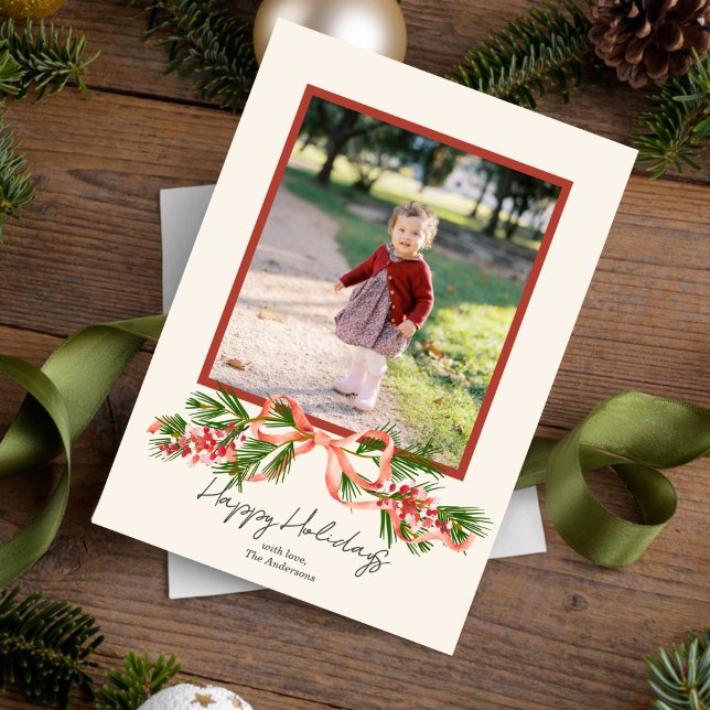 Holiday Bow Photo Holiday Card (Creator Uploaded)
