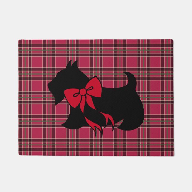 Holiday Bow Scottish Terrier Doormat  (Front)