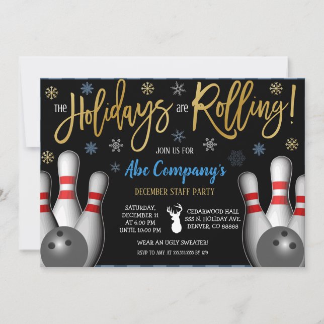 Holiday Bowling Party Invitation, Corporate Invitation (Front)