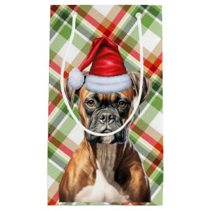 Holiday Boxer and Festive Holiday Plaid Christmas Small Gift Bag