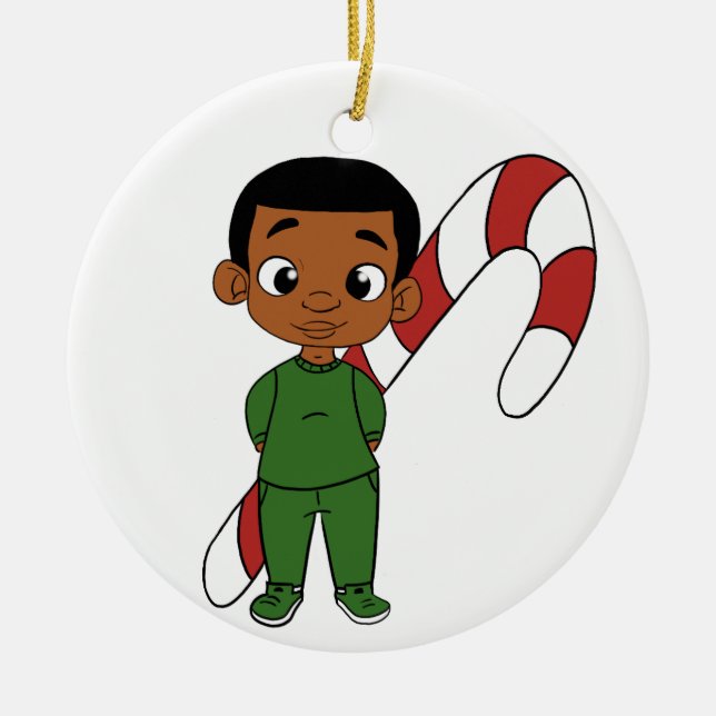 Holiday Boy Caramel Ceramic Tree Decoration (Front)