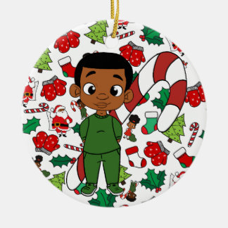 Holiday Boy Caramel Christmas Ceramic Tree Decoration