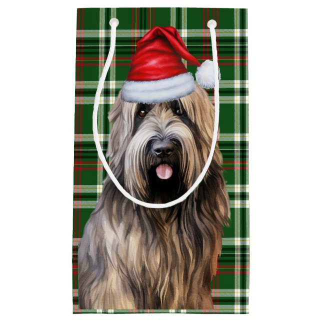 Holiday Briard Shepherd Dog Green Plaid Christmas Small Gift Bag (Front)