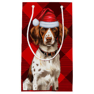Holiday Brittany Spaniel Dog Red Plaid Christmas Small Gift Bag