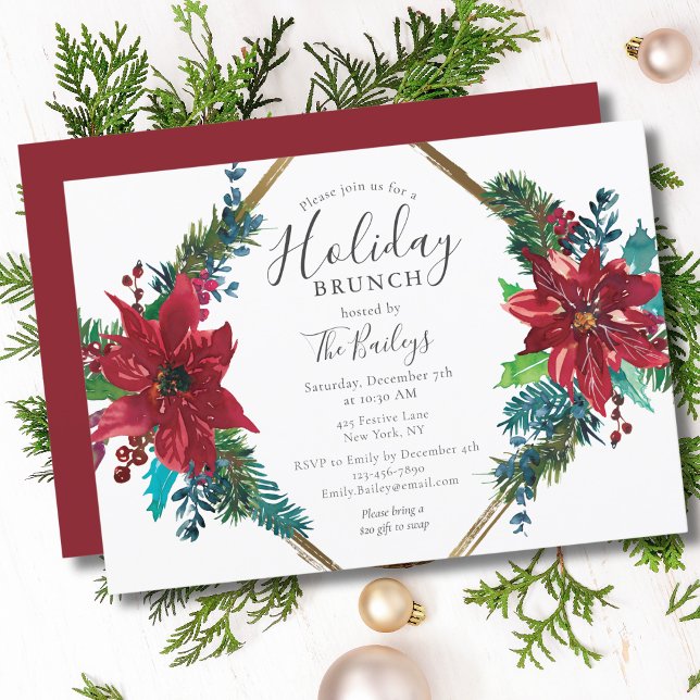Holiday Brunch | Christmas Brunch Chic Red Floral Invitation (Creator Uploaded)
