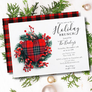 Holiday Brunch Christmas Brunch Red Tartan Heart Invitation