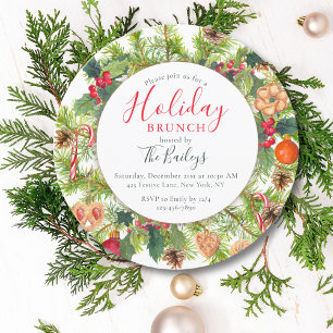 Holiday Brunch Christmas Chic Watercolor Floral Invitation