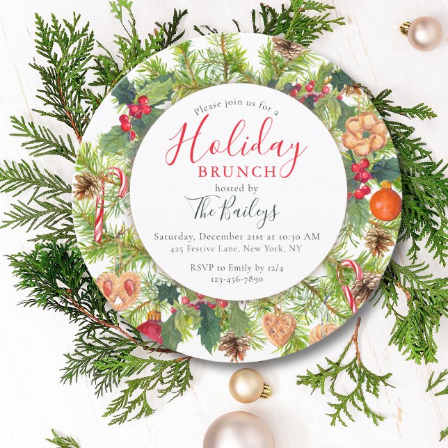 Holiday Brunch Christmas Chic Watercolor Floral Invitation (Creator Uploaded)