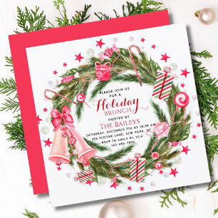 Holiday Brunch Elegant Christmas Floral Wreath Invitation