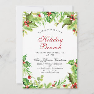 Holiday Brunch Red Holly Berry Christmas Invitation
