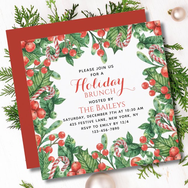 Holiday Brunch Watercolor Christmas Floral Invitation (Creator Uploaded)