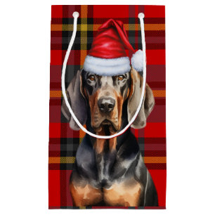 Holiday BT Coonhound Dog and Plaid Christmas Small Gift Bag