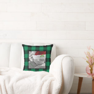 Holiday Buffalo Plaid Keepsake Photo Green Black Cushion