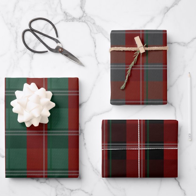 Holiday Buffalo Plaid Pattern Wrapping Paper Sheet (Front)