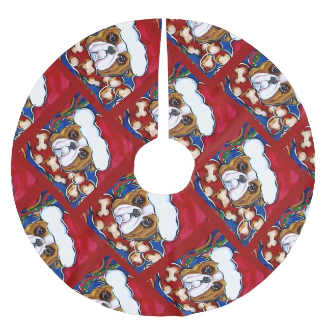 Holiday Bulldog Brushed Polyester Tree Skirt (Front)