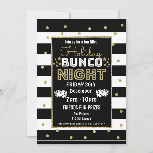 holiday bunco night, bunco party PTA event PTO Invitation (Front)