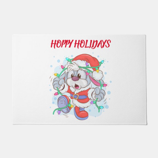 Holiday Bunny Christmas Doormat (Front)