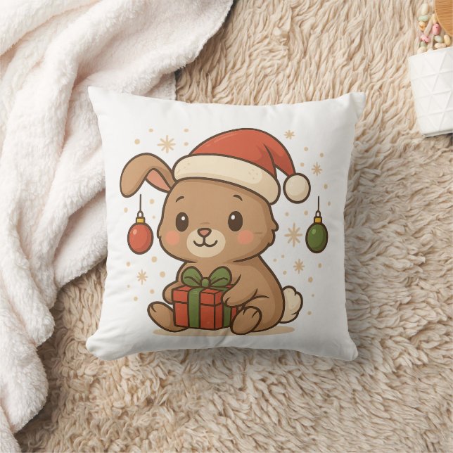 Holiday Bunny in Santa Hat Cushion (Blanket)