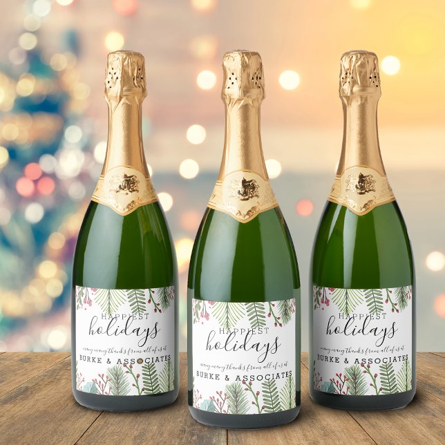 Holiday Business Foliage Christmas Sparkling Wine Label (Holiday Business Foliage Christmas Sparkling Wine Label)