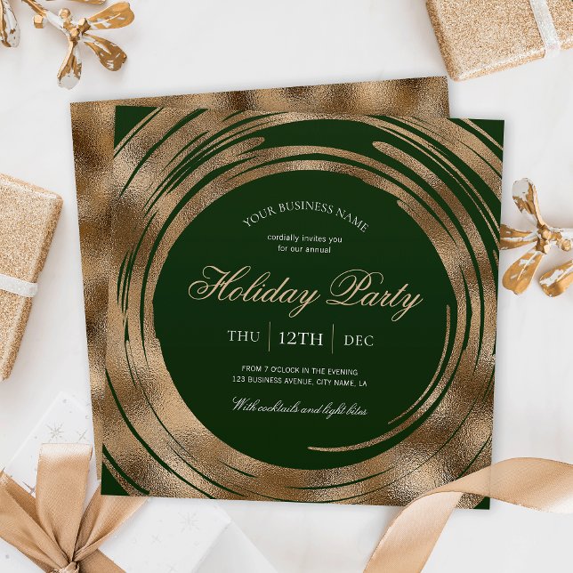 Holiday Business Office Party Green & Gold Glitter Invitation (Creator Uploaded)