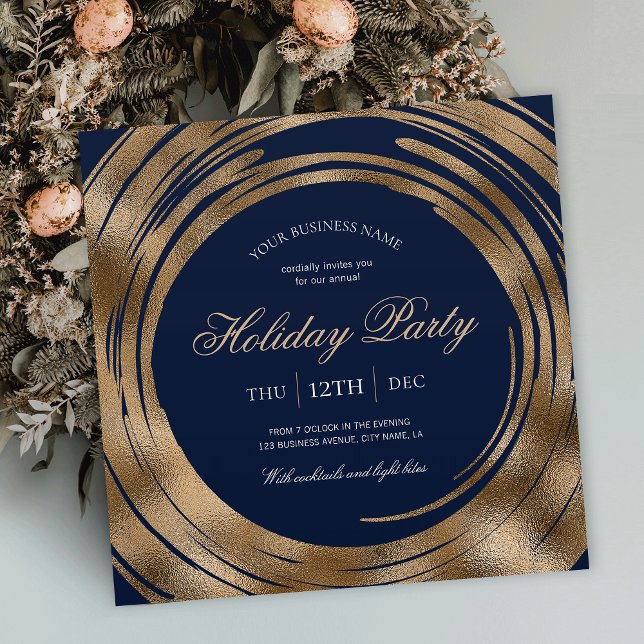 Holiday Business Office Party Navy & Gold Glitter Invitation (Creator Uploaded)