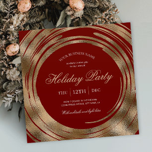 Holiday Business Office Party Red & Gold Glitter Invitation