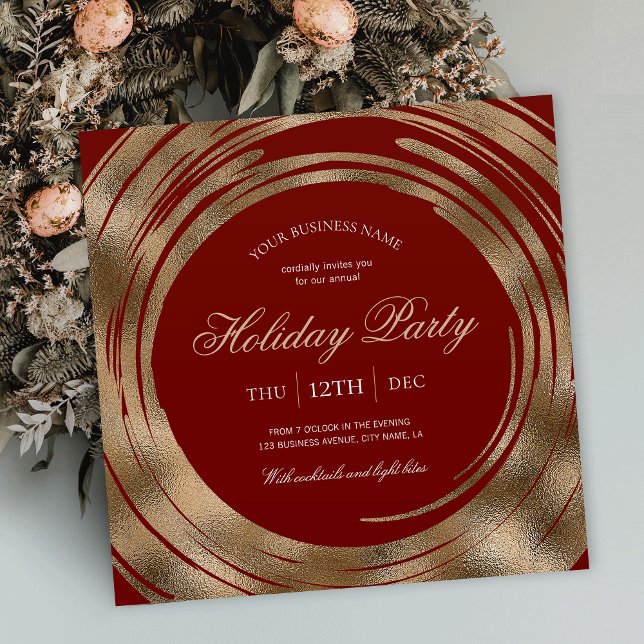 Holiday Business Office Party Red & Gold Glitter Invitation (Creator Uploaded)