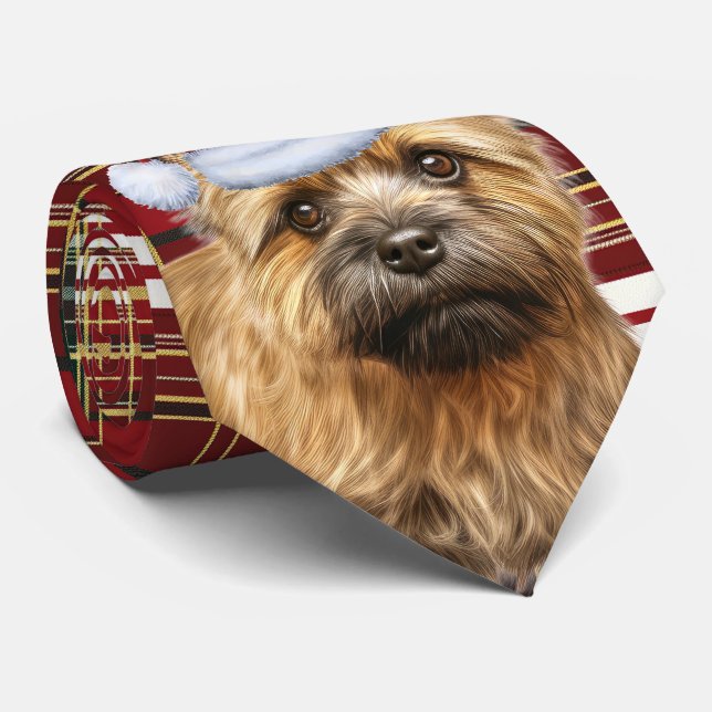 Holiday Cairn Terrier Dog and Plaid Christmas Tie (Rolled)
