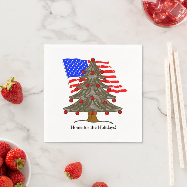 Holiday Camouflage Tree with USA Flag Christmas Napkin (Insitu)