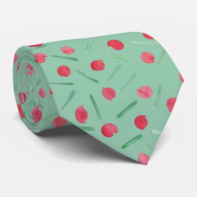 Holiday Candy Cane Watercolor Tie (Rolled)