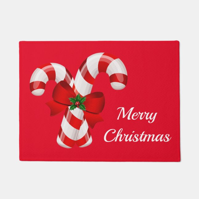 Holiday Candy Canes Christmas Doormat (Front)